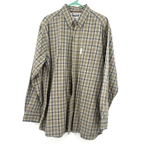 Columbia Size Large Shirt Tan Plaid Button‎ Up Cotton Outdoors Casual Work - Picture 1 of 4